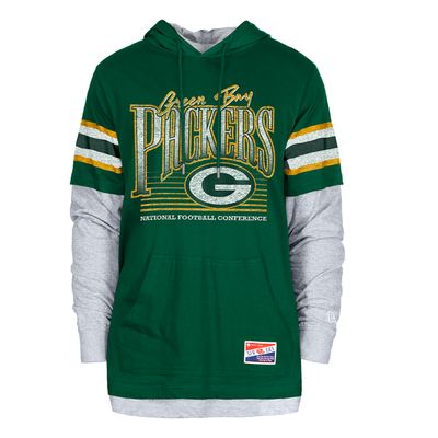 NEW ERA GREEN BAY PACKERS THROWBACK HOODED LONG SLEEVE TEE