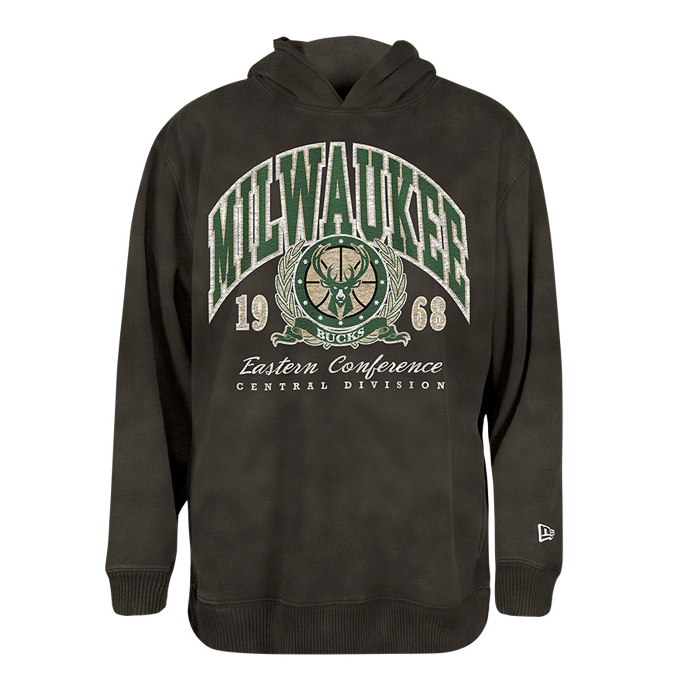 NEW ERA BUCKS MILWAUKEE BUCKS WORDMARK CREST OVERSIZED PULLOVER HOODIE