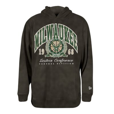 NEW ERA BUCKS MILWAUKEE BUCKS WORDMARK CREST OVERSIZED PULLOVER HOODIE