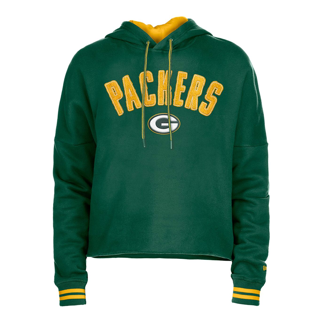 NEW ERA GREEN BAY PACKERS WOMEN&#39;S APPLIQUE CROPPED HOODIE