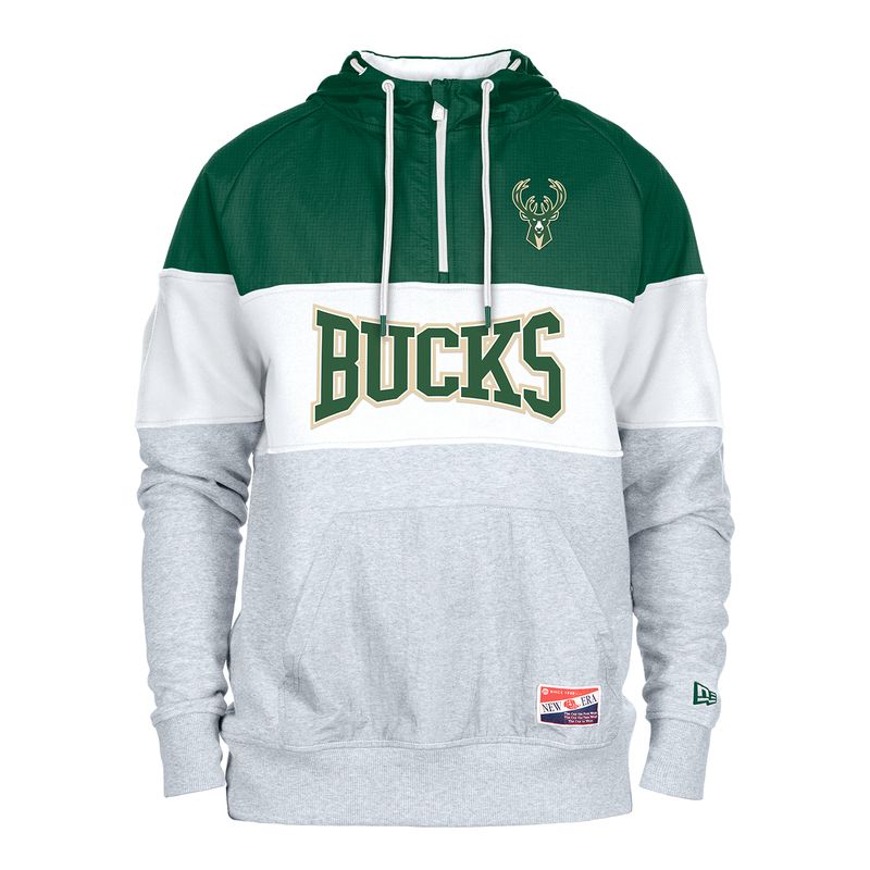 NEW ERA MILWAUKEE BUCKS THROWBACK COLORBLOCK 1/4 ZIP HOODIE 