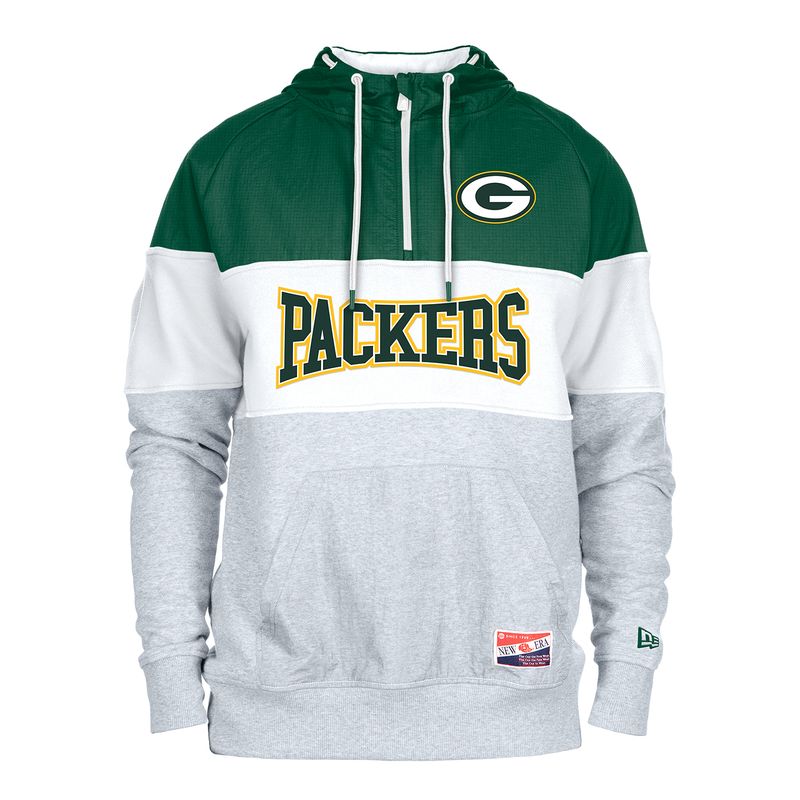 NEW ERA GREEN BAY PACKERS THROWBACK COLORBLOCK 1/4 ZIP HOODIE