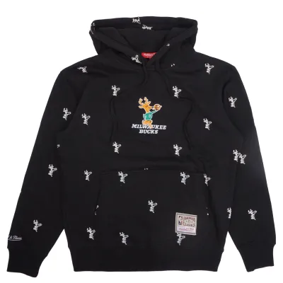 MITCHELL &amp; NESS MILWAUKEE BUCKS ALLOVER PRINT HOODIE