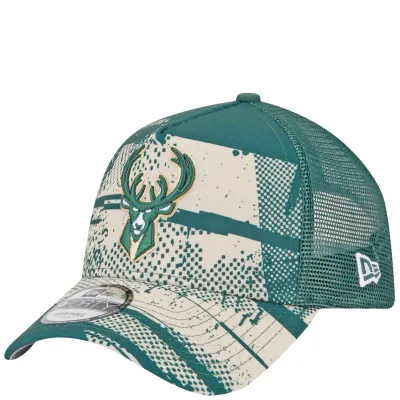 NEW ERA MILWAUKEE BUCKS TIP OFF &#39;24 9FORTY A-FRAME TRUCKER HAT