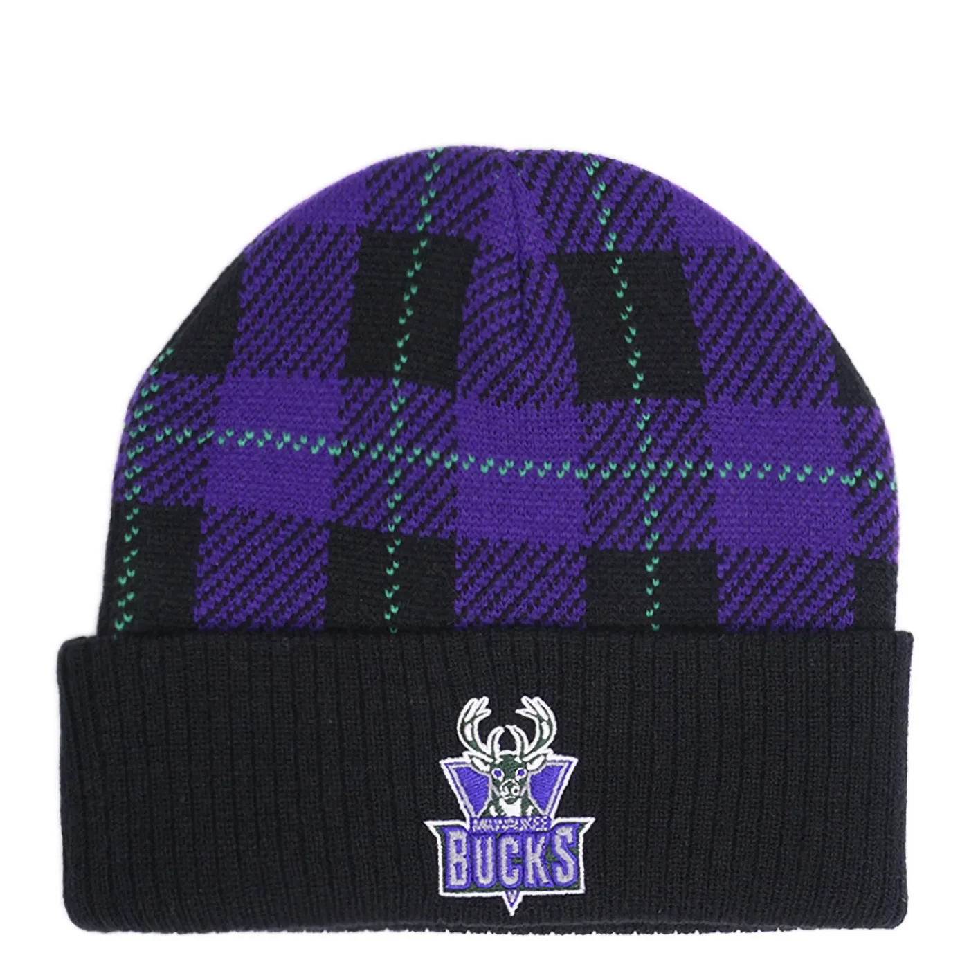 MITCHELL &amp; NESS MILWAUKEE BUCKS HARDWOOD CLASSICS FLANNEL CUT BEANIE