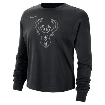 NIKE MILWAUKEE BUCKS WOMEN&#39;S COURTSIDE SHINE BOXY LONG SLEEVE TEE   