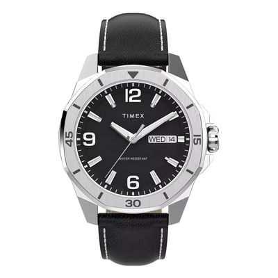 TIMEX ESSEX 46MM LEATHER STRAP WATCH