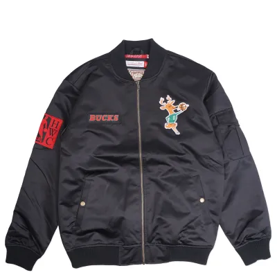 MITCHELL &amp; NESS MILWAUKEE BUCKS TEAM LEADER BOMBER JACKET 