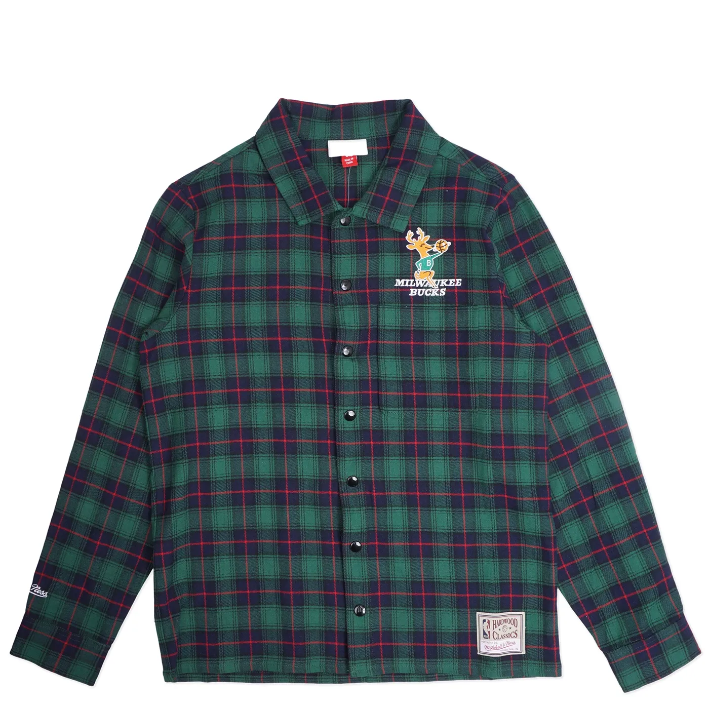 MITCHELL &amp; NESS MILWAUKEE BUCKS PLAID BUTTON UP SHIRT   