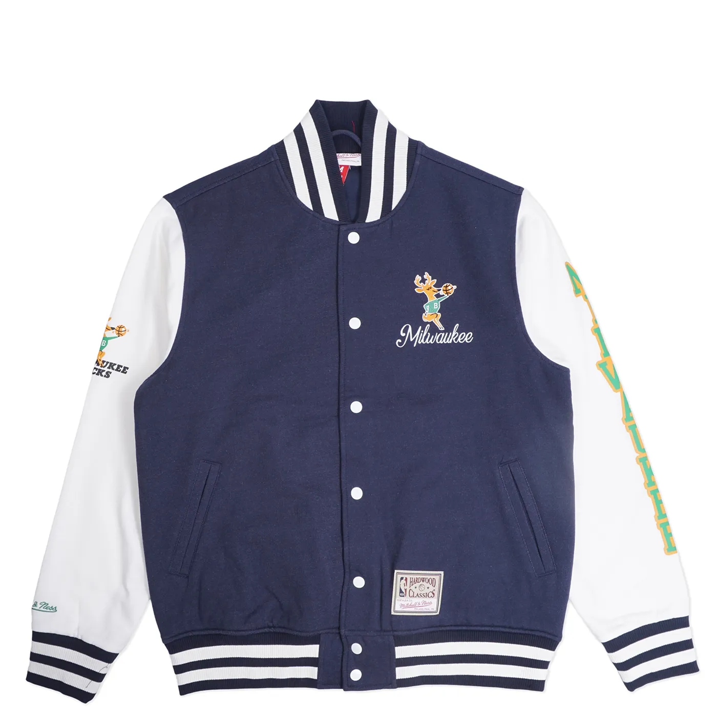 MITCHELL &amp; NESS MILWAUKEE BUCKS WASHED FLEECE VARSITY JACKET 