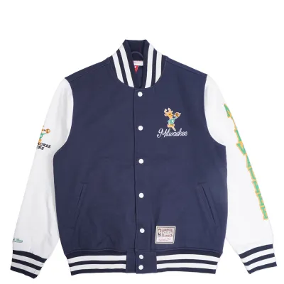 MITCHELL &amp; NESS MILWAUKEE BUCKS WASHED FLEECE VARSITY JACKET 