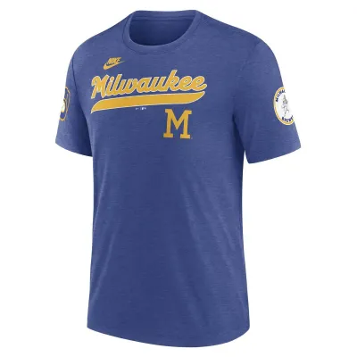 NIKE MILWAUKEE BREWERS COOPERSTOWN ERAS TRI-BLEND TEE  