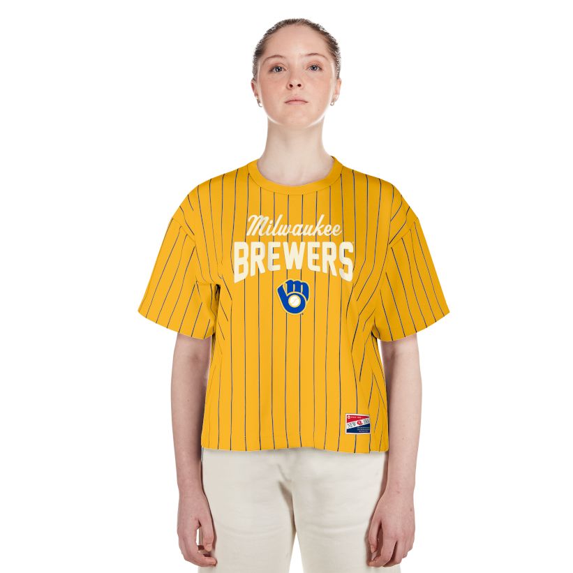 NEW ERA MILWAUKEE BREWERS WOMEN&#39;S PINSTRIPE TEE    