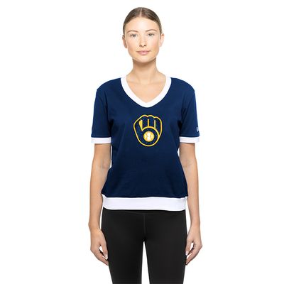 NEW ERA MILWAUKEE BREWERS WOMEN&#39;S SHIMMER V-NECK TOP