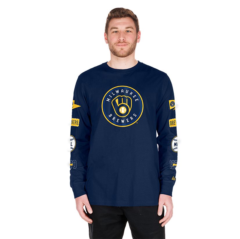 NEW ERA MILWAUKEE BREWERS LOGOS LONG SLEEVE TEE
