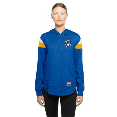 NEW ERA MILWAUKEE BREWERS WOMEN&#39;S VARSITY HOODED LONG SLEEVE TOP 