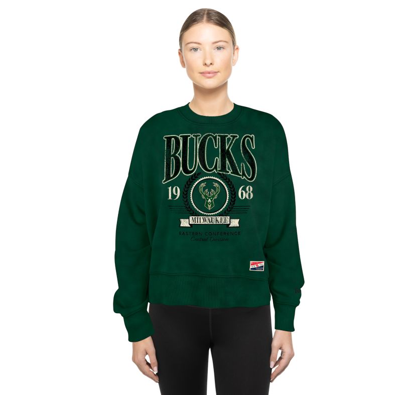 NEW ERA MILWAUKEE BUCKS WOMEN&#39;S THROWBACK CREWNECK SWEATSHIRT  