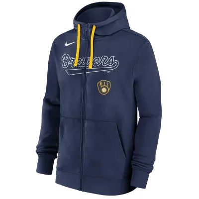 NIKE MILWAUKEE BREWERS KNOCKOUT SCRIPT FULL-ZIP HOODIE