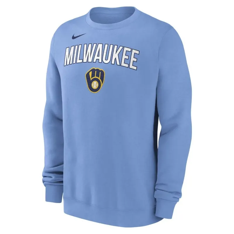 NIKE MILWAUKEE BREWERS EMBROIDERED CREWNECK SWEATSHIRT     