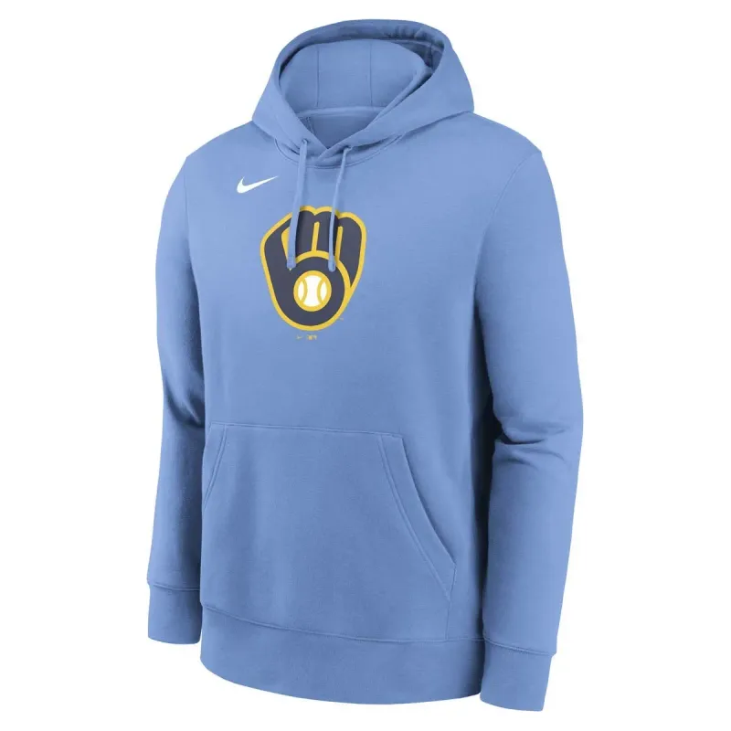 NIKE MILWAUKEE BREWERS LOGO CLUB PULLOVER HOODIE  