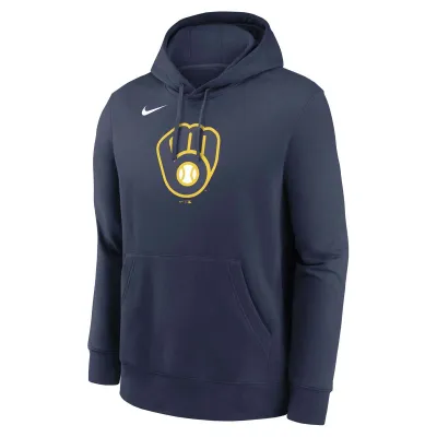 NIKE MILWAUKEE BREWERS LOGO CLUB PULLOVER HOODIE 