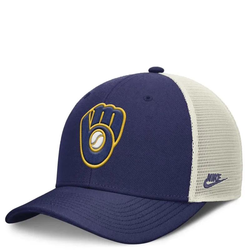 NIKE MILWAUKEE BREWERS RISE TRUCKER SNAPBACK HAT