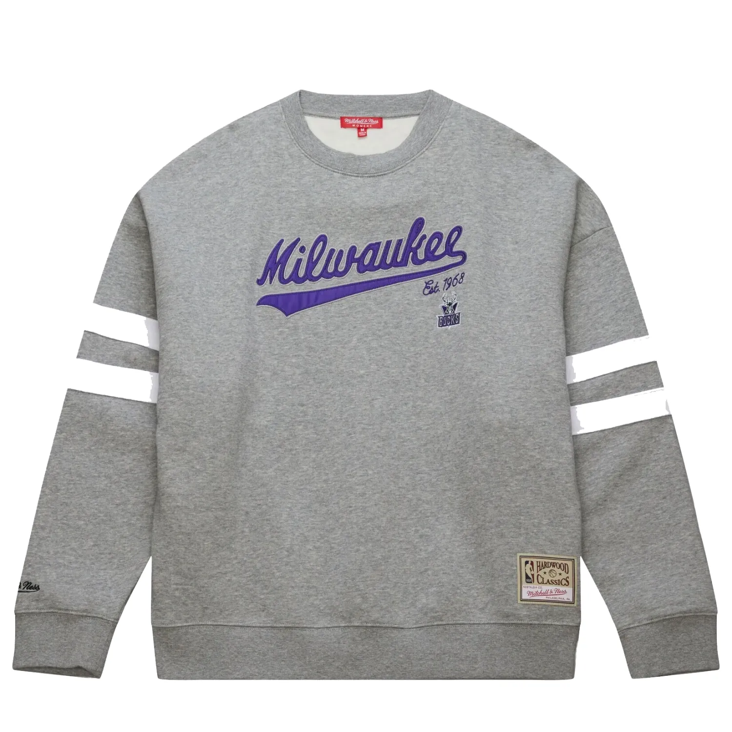 MITCHELL &amp; NESS MILWAUKEE BUCKS WOMEN&#39;S LOGO LIGHTWEIGHT CREWNECK  