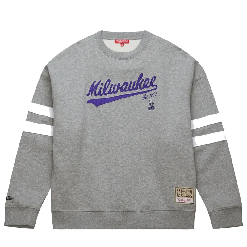 MITCHELL &amp; NESS MILWAUKEE BUCKS WOMEN&#39;S LOGO LIGHTWEIGHT CREWNECK  