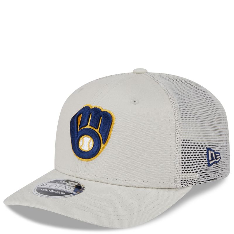 NEW ERA MILWAUKEE BREWERS CANVAS 9SEVENTY STRETCH SNAP TRUCKER HAT