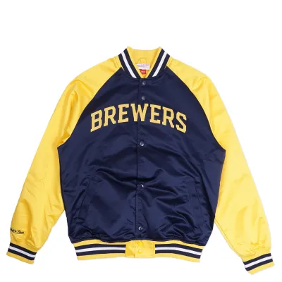 MITCHELL &amp; NESS MILWAUKEE BREWERS DOUBLE CLUTCH LIGHTWEIGHT SATIN JACKET  