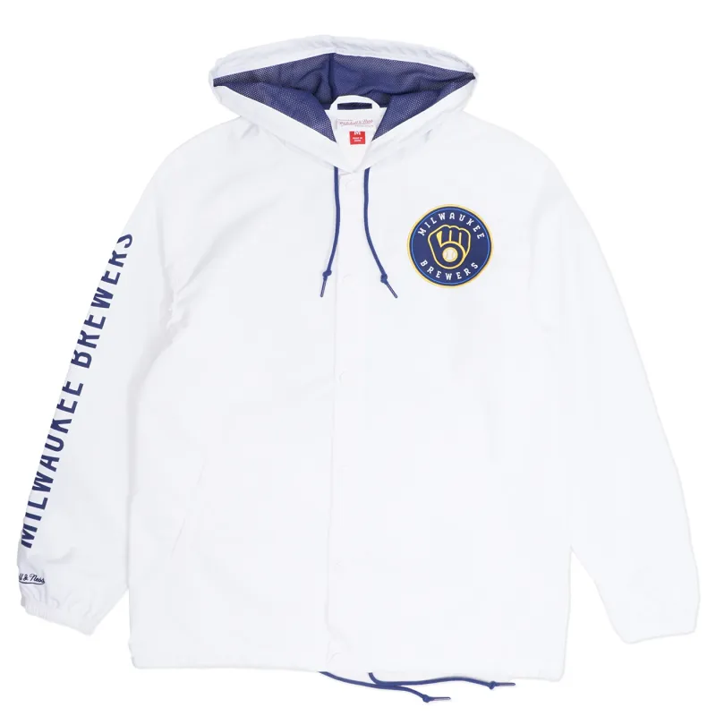 MITCHELL &amp; NESS MILWAUKEE BREWERS HOODED COACHES JACKET    