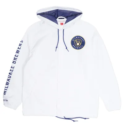 MITCHELL &amp; NESS MILWAUKEE BREWERS HOODED COACHES JACKET    