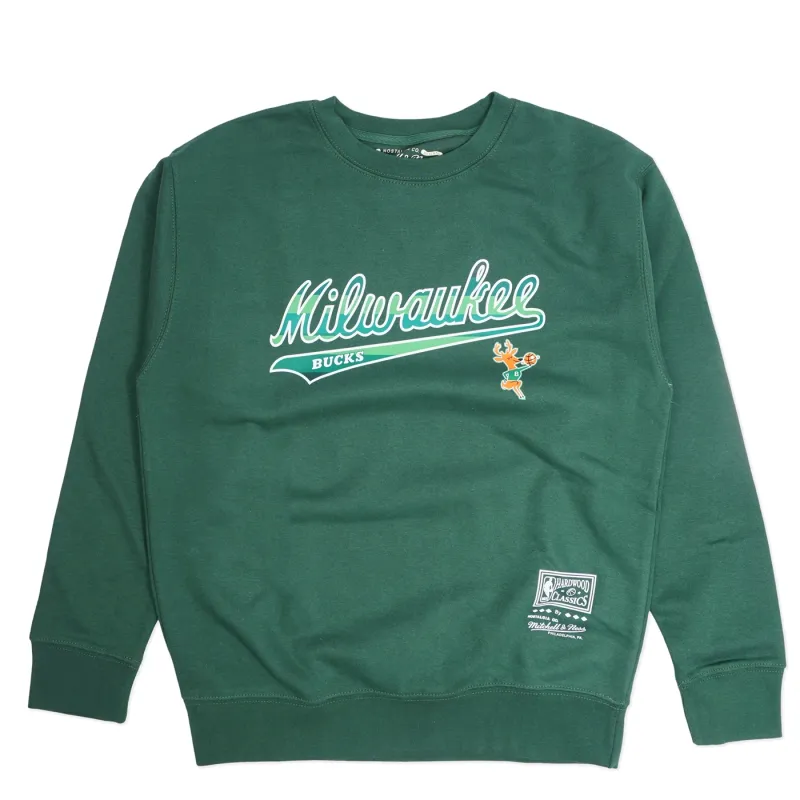 MITCHELL &amp; NESS MILWAUKEE BUCKS CLASSIC WORDMARK CREWNECK SWEATSHIRT