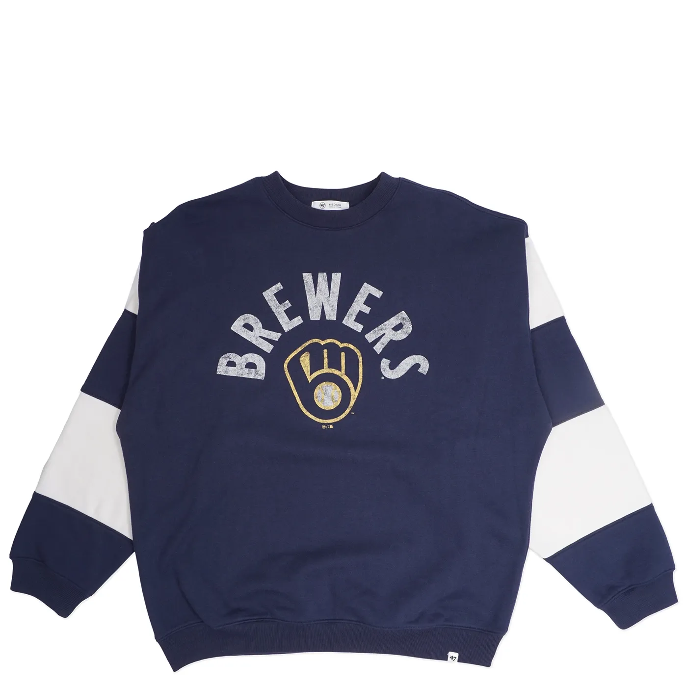 &#39;47 BRAND MILWAUKEE BREWERS WOMEN&#39;S EEPHUS BARRED CREWNECK SWEATSHIRT