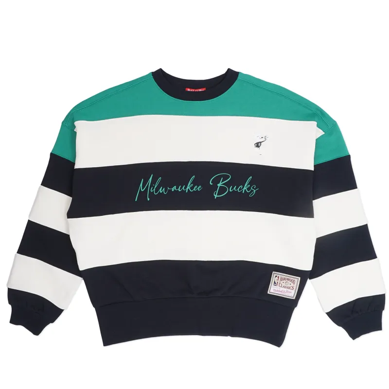 MITCHELL &amp; NESS MILWAUKEE BUCKS WOMEN&#39;S BLOCKED CREWNECK SWEATSHIRT 