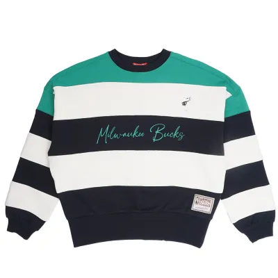 MITCHELL &amp; NESS MILWAUKEE BUCKS WOMEN&#39;S BLOCKED CREWNECK SWEATSHIRT 