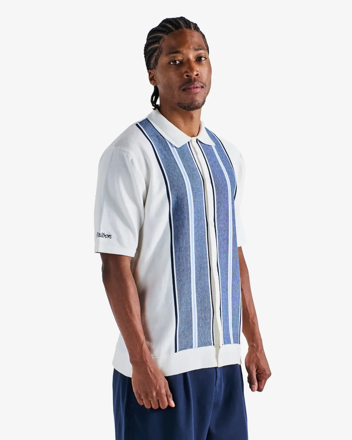 Malbon Golf Jude Knit Polo Shirt – Ivory Cotton Striped Polo