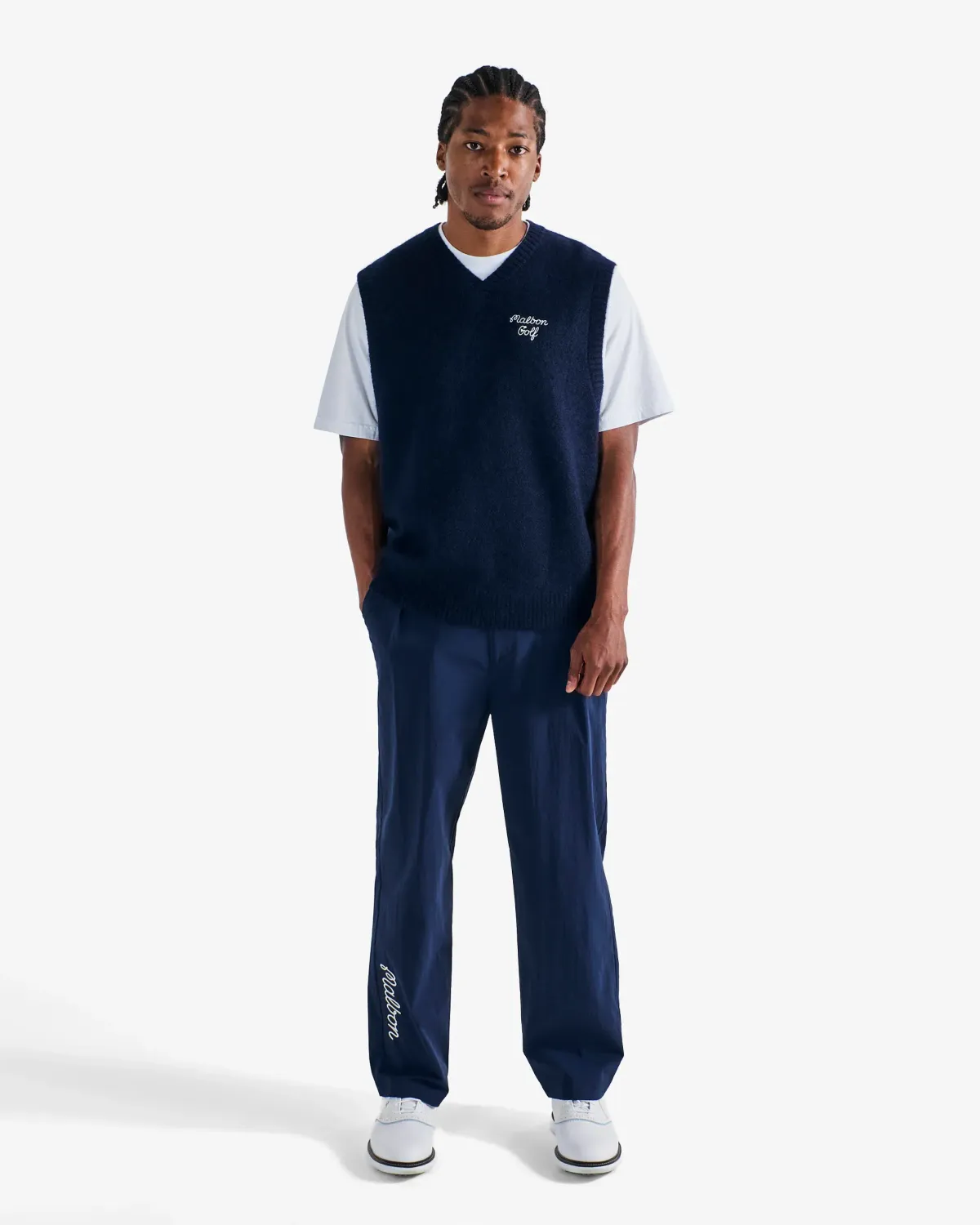 Malbon Golf Domenica Vest Navy – Mohair Wool V-Neck Sweater Vest