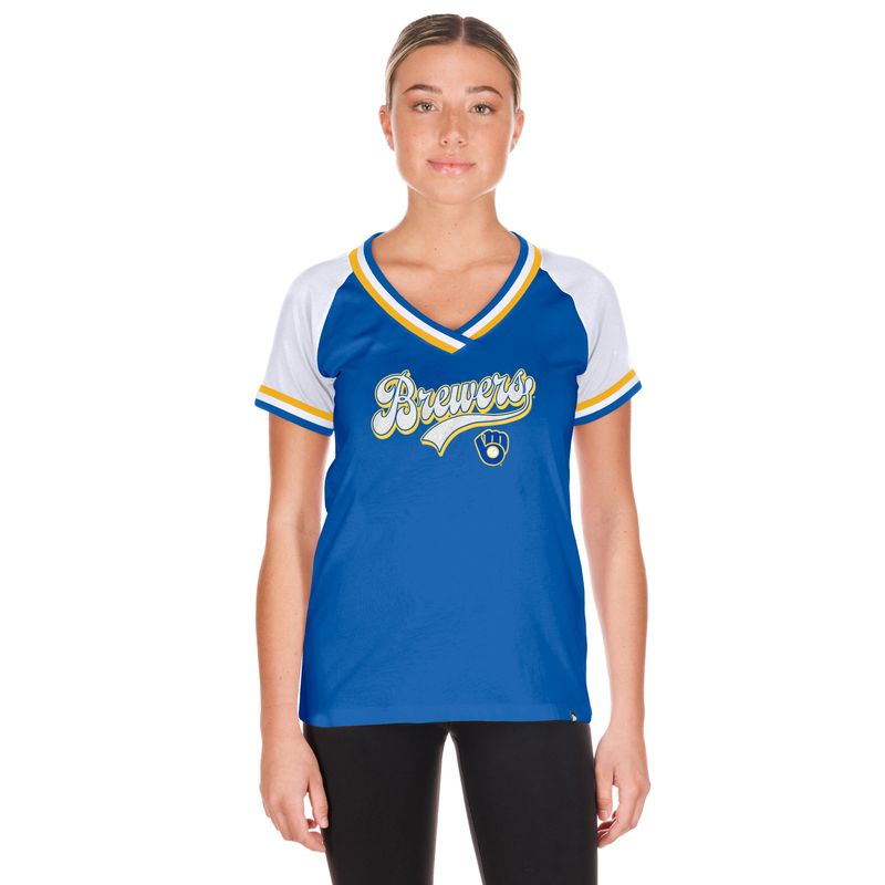 NEW ERA MILWAUKEE BREWERS WOMEN&#39;S GLITTER V-NECK TEE