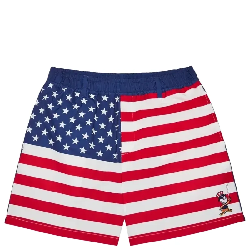 MALBON GOLF EAGLE BUCKETS FLAG SHORTS 