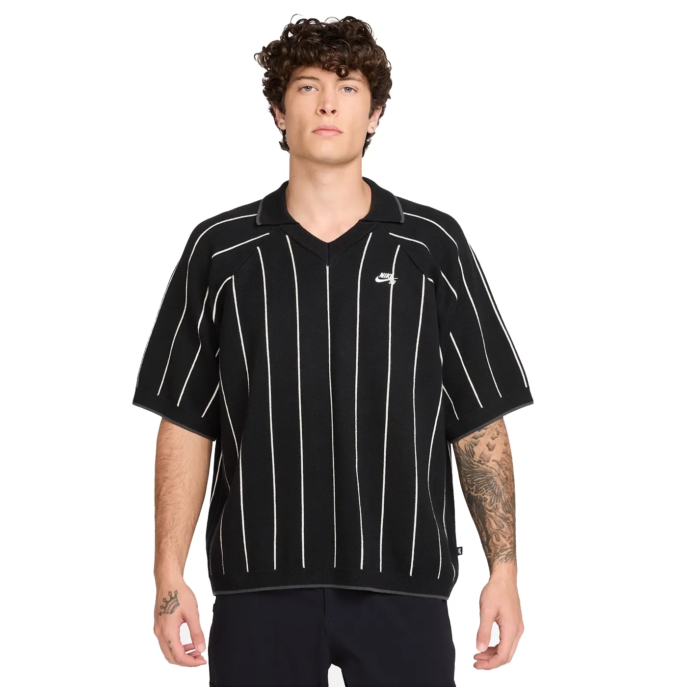 NIKE SB STRIPED SHORT-SLEEVED POLO SWEATER