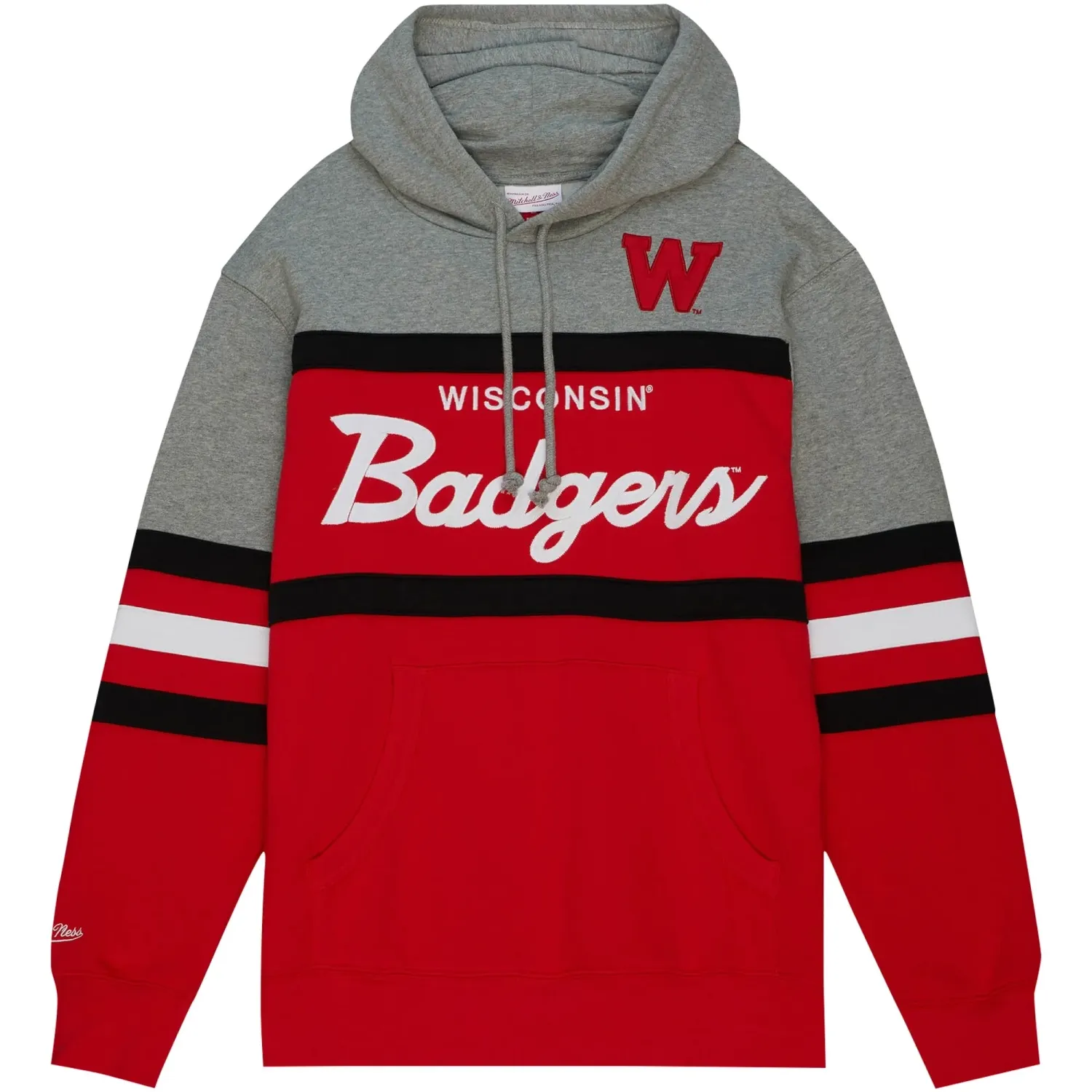 MITCHELL &amp; NESS WISCONSIN BADGERS HEAD COACH PULLOVER HOODIE