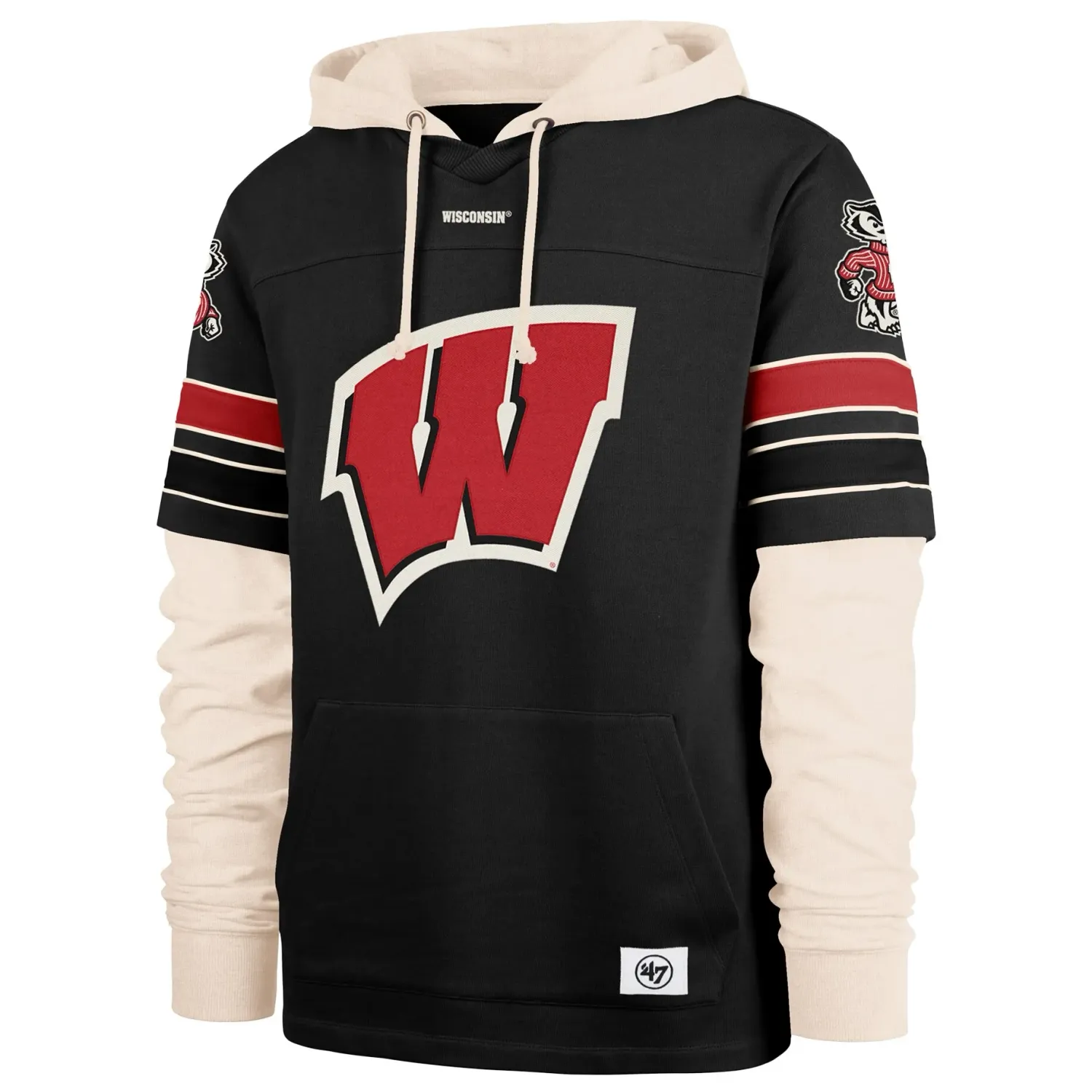 &#39;47 BRAND WISCONSIN BADGERS SPLIT ZONE CORNERBACK LACER HOODIE