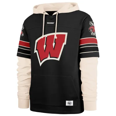 &#39;47 BRAND WISCONSIN BADGERS SPLIT ZONE CORNERBACK LACER HOODIE