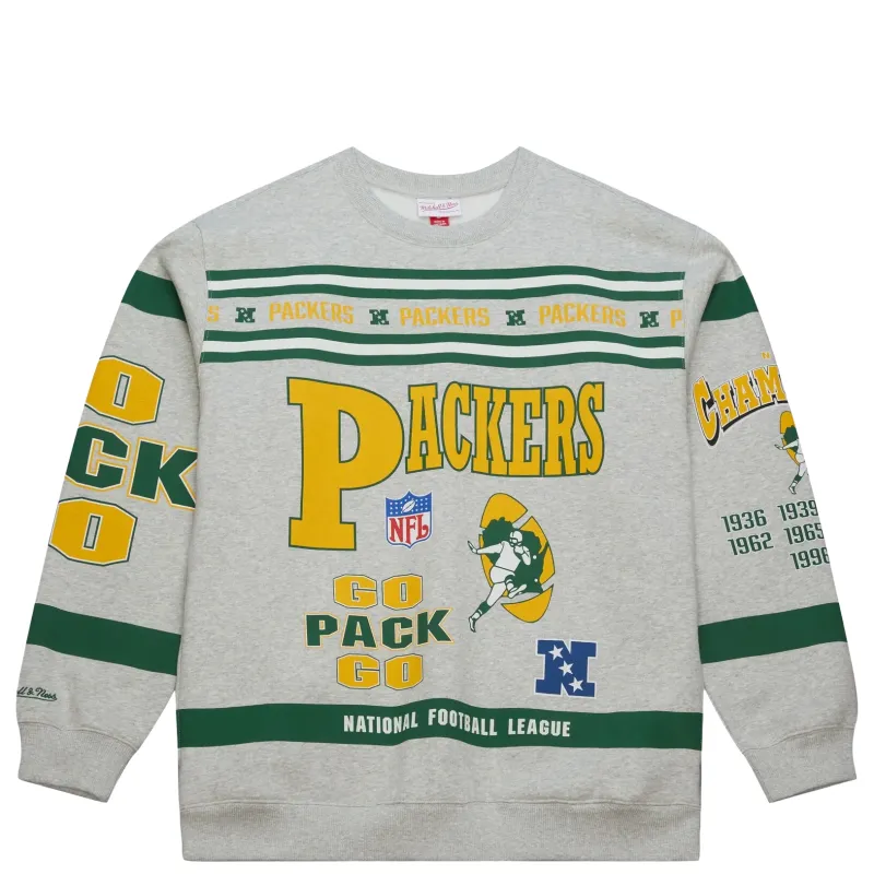 MITCHELL &amp; NESS GREEN BAY PACKERS ALL OVER PRINT CREWNECK SWEATSHIRT