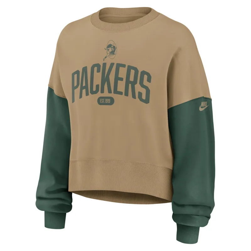 NIKE GREEN BAY PACKERS WOMEN&#39;S REWIND OVERSIZED CREWNECK SWEATSHIRT