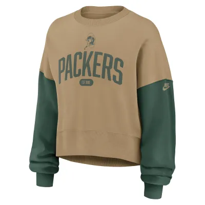 NIKE GREEN BAY PACKERS WOMEN&#39;S REWIND OVERSIZED CREWNECK SWEATSHIRT
