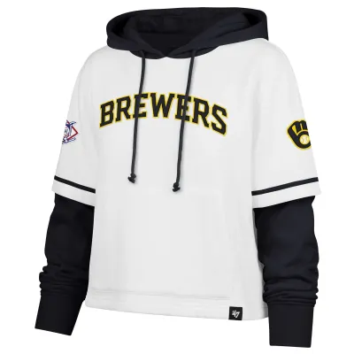 &#39;47 BRAND MILWAUKEE BREWERS WOMEN&#39;S TRIFECTA CROPPED SHORTSTOP HOODIE
