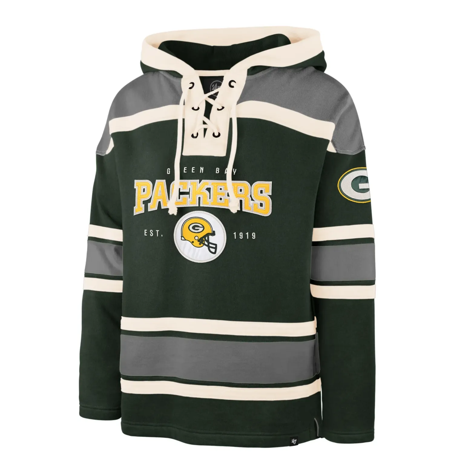 &#39;47 BRAND GREEN BAY PACKERS FIRST DOWN LACER HOODIE