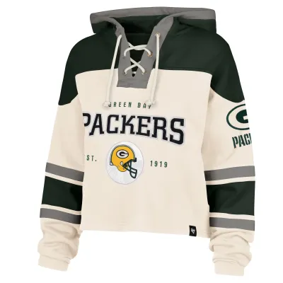 &#39;47 BRAND GREEN BAY PACKERS WOMEN&#39;S CHOP BLOCK CROP LACER HOODIE
